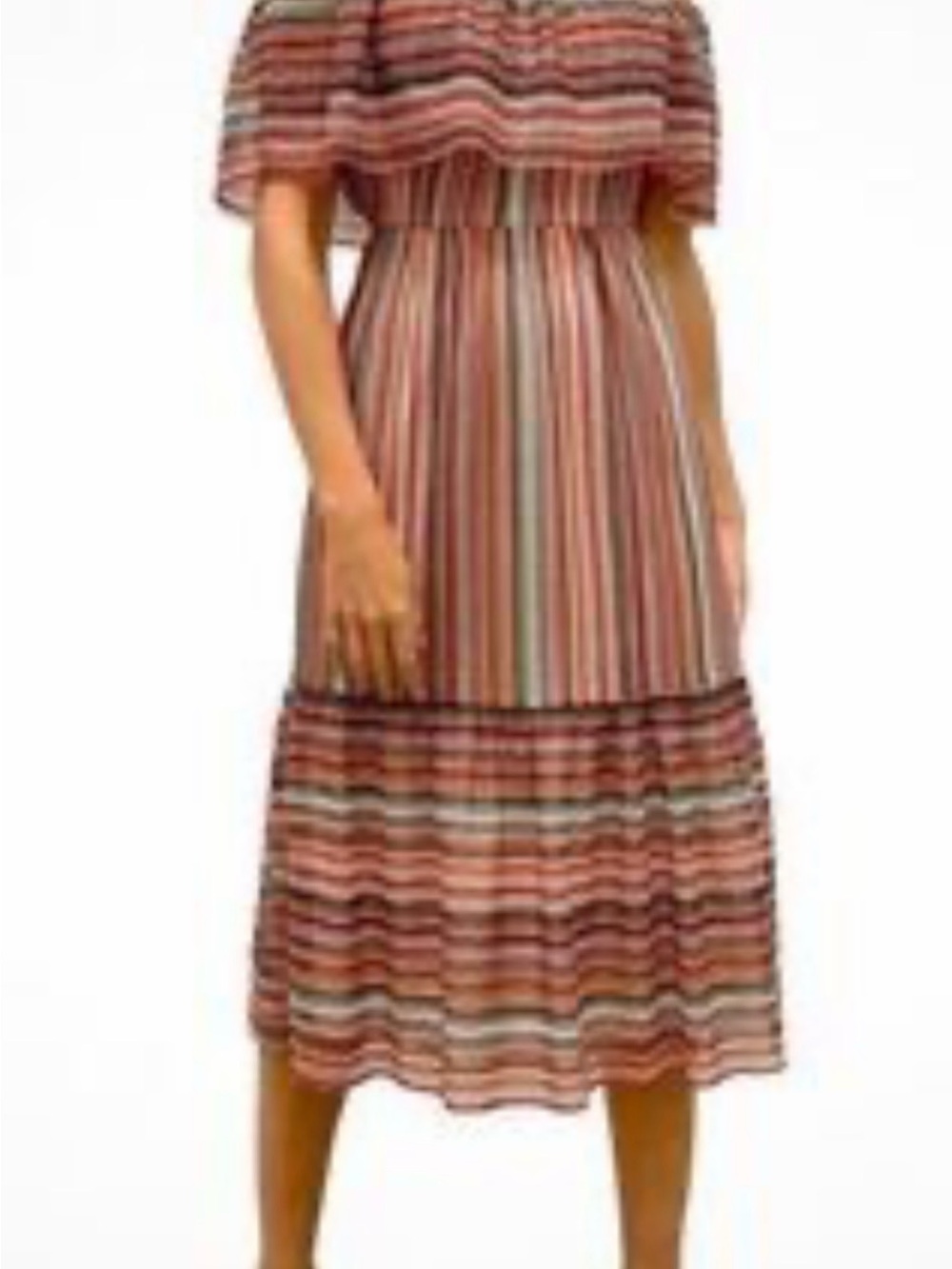 Striped Off-Shoulder Midi Dress in Multicolor